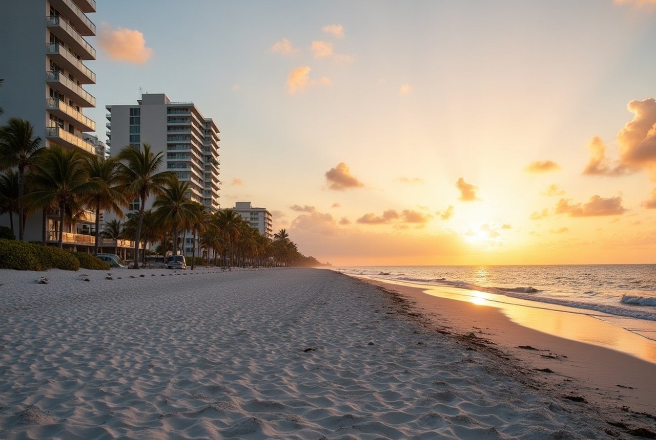A nearly empty stretch of Deerfield Beach or Hillsboro Beach at mid-morning