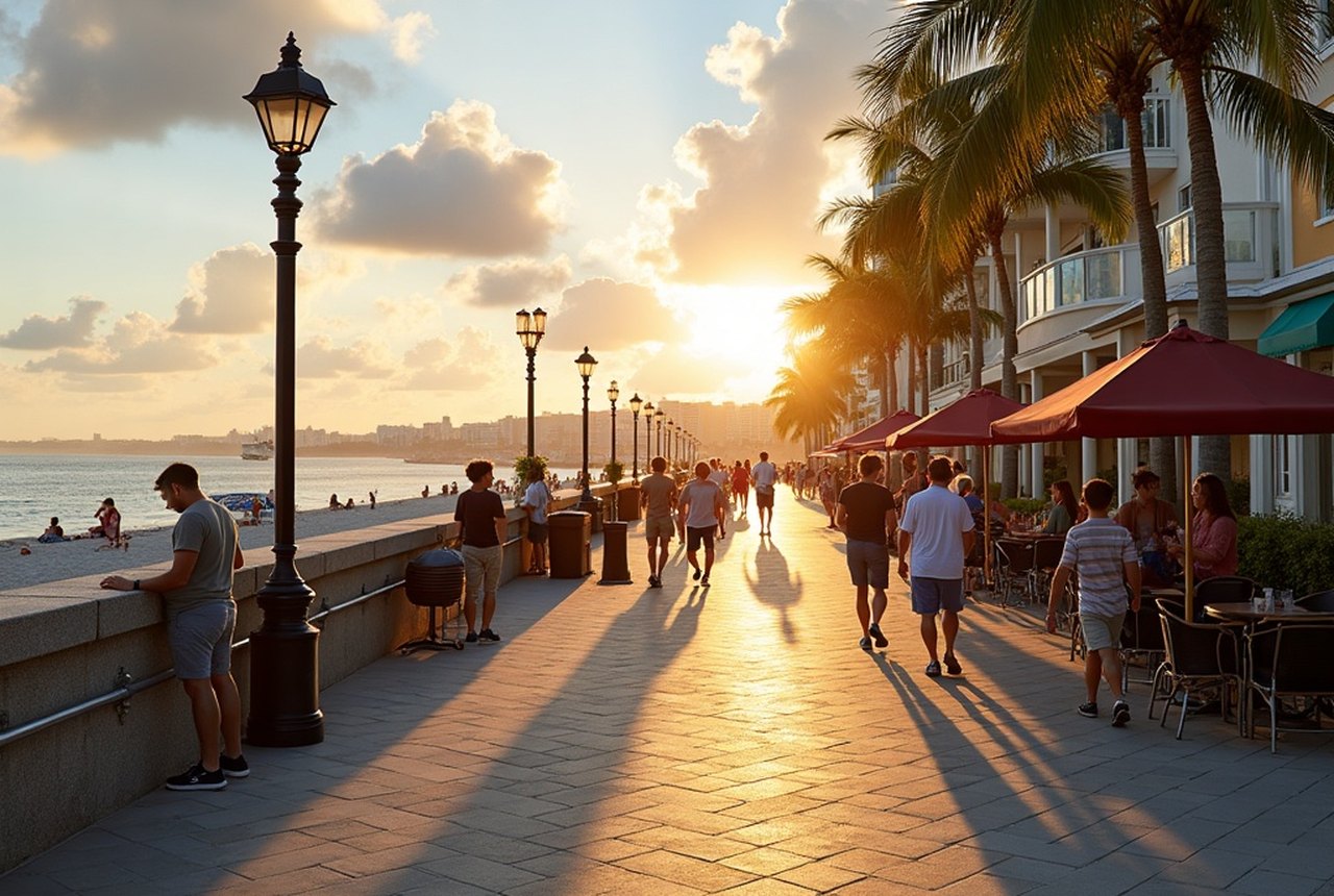 The Broadwalk at Hollywood Beach, showing the promenade and casual atmosphere