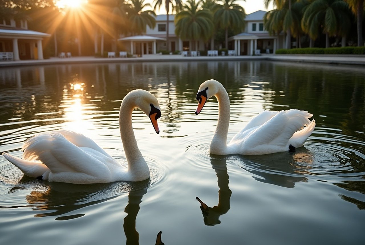 The swan pond with its resident swans