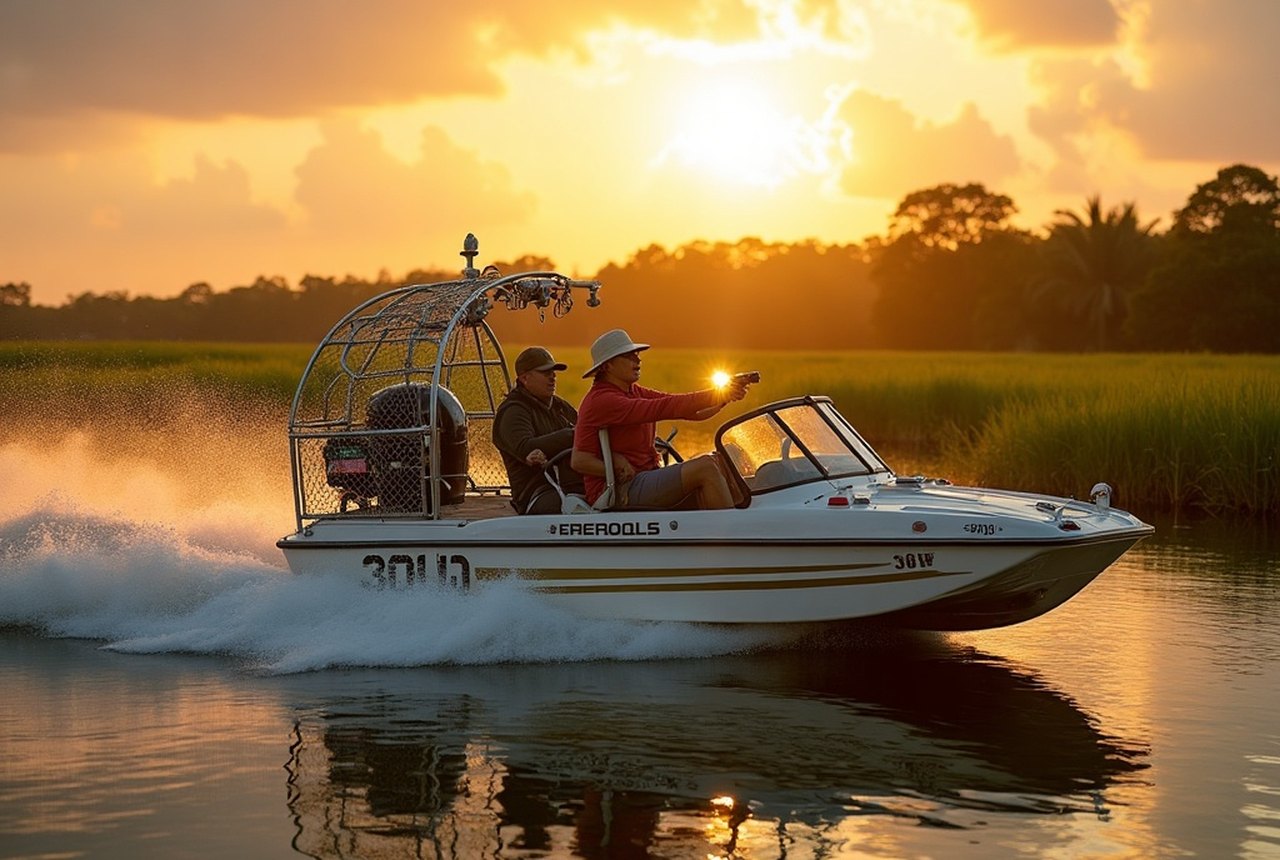 Airboat skimming across Everglades sawgrass