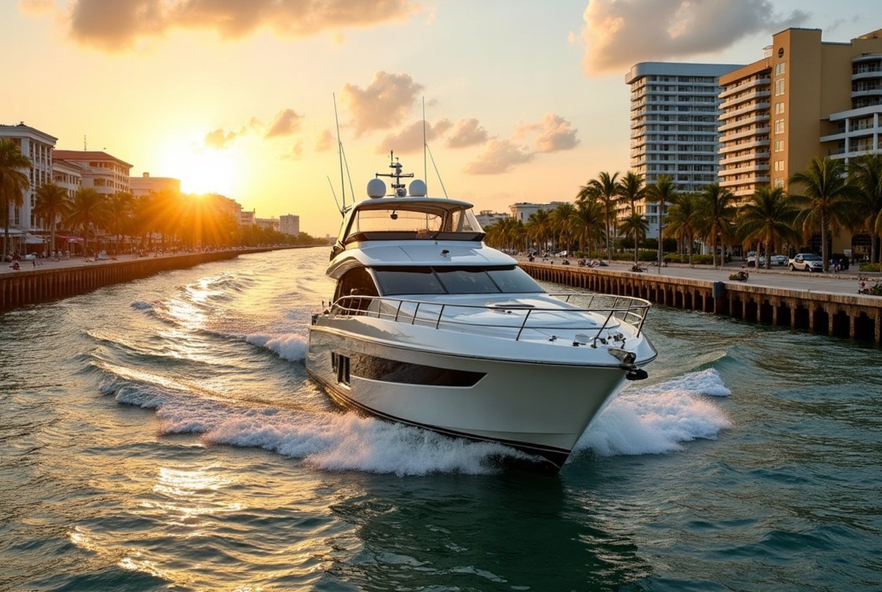 Yacht or vessel moving through the Intracoastal at Hillsboro Beach