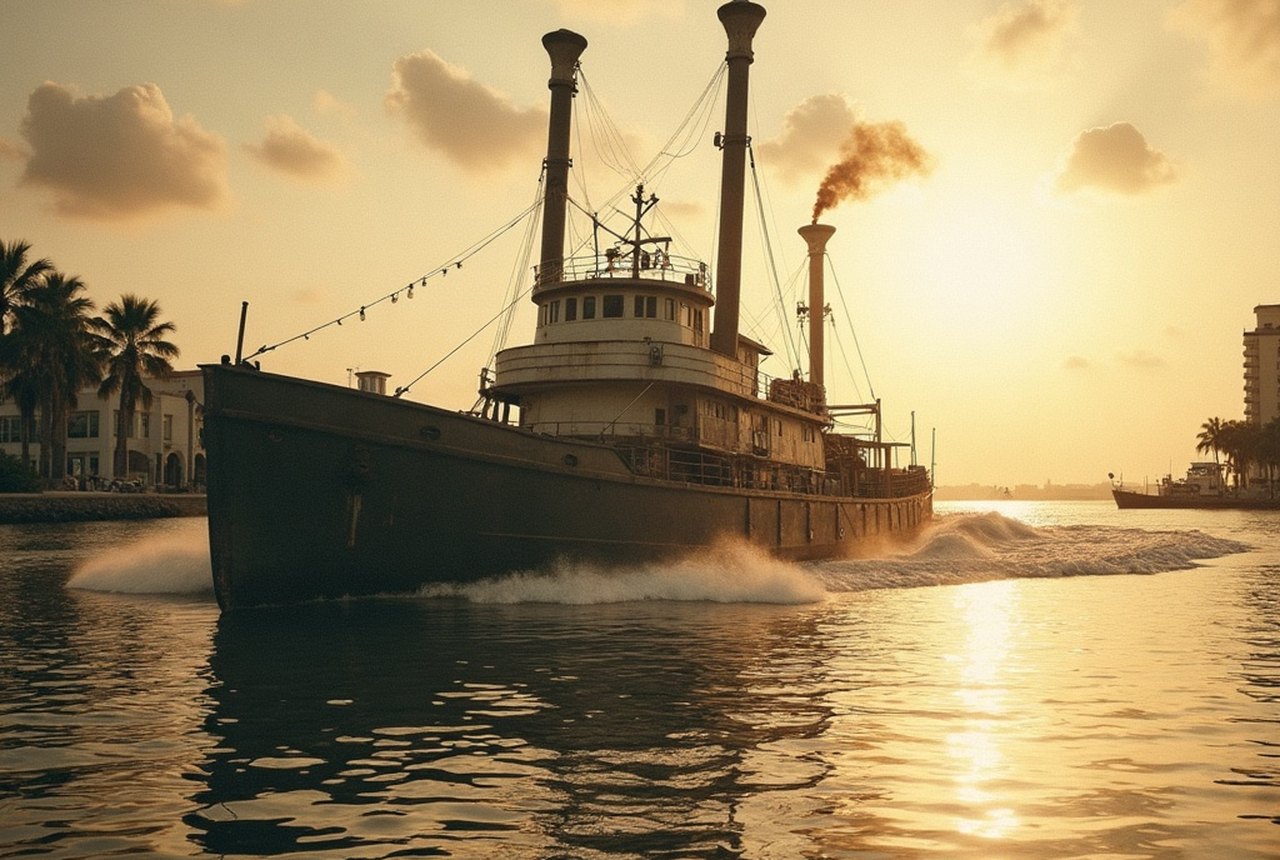 Archival 1920s or 1930s photograph of a dredge at work on South Florida waterways