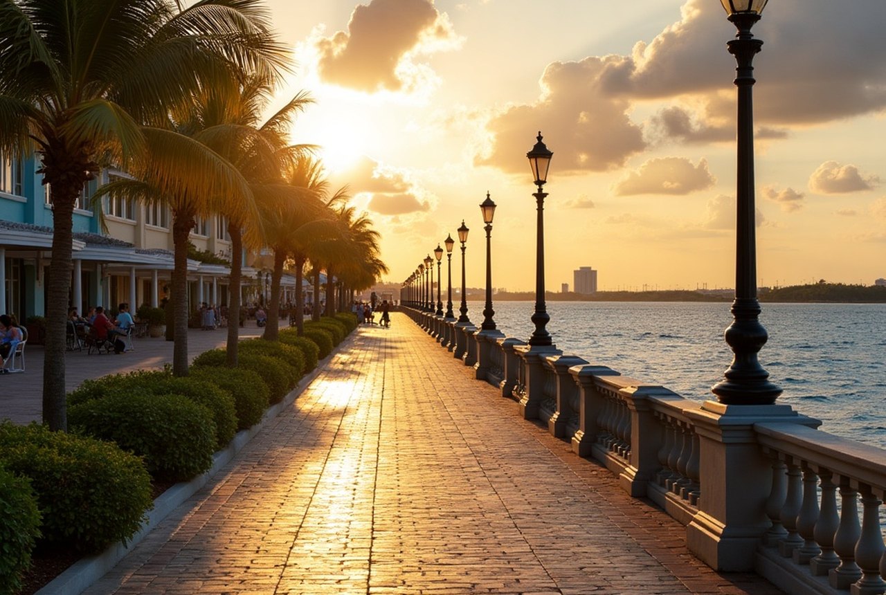 Brick Riverwalk promenade with river in background