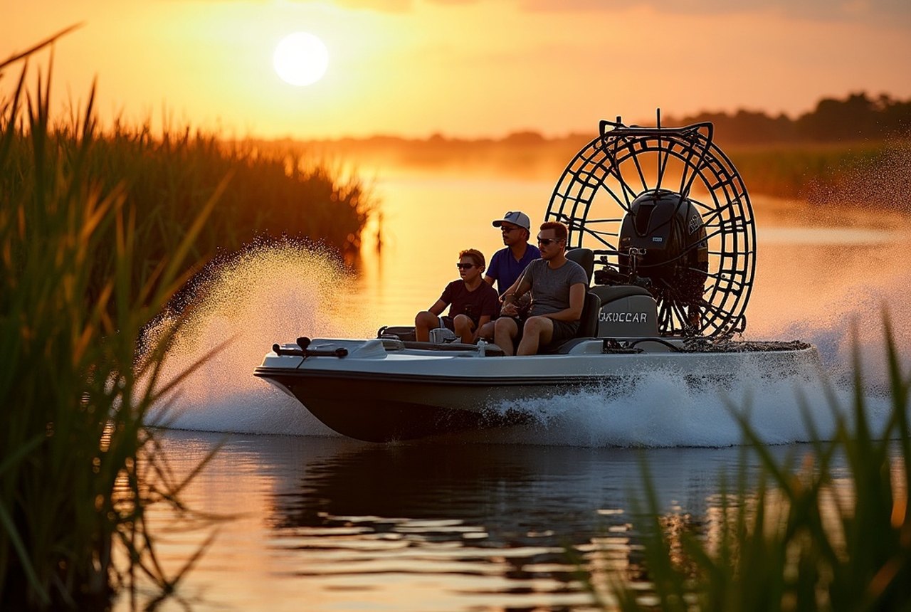 Everglades airboat: low-angle shot skimming through sawgrass