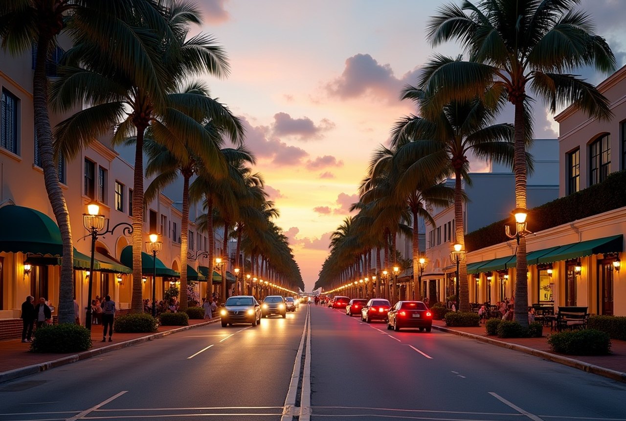 Las Olas Boulevard streetscape at dusk